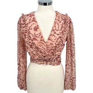 Bardot Floral Wrap Tie-Front Long-Sleeve Blouse Pink Red Size US 8 Medium